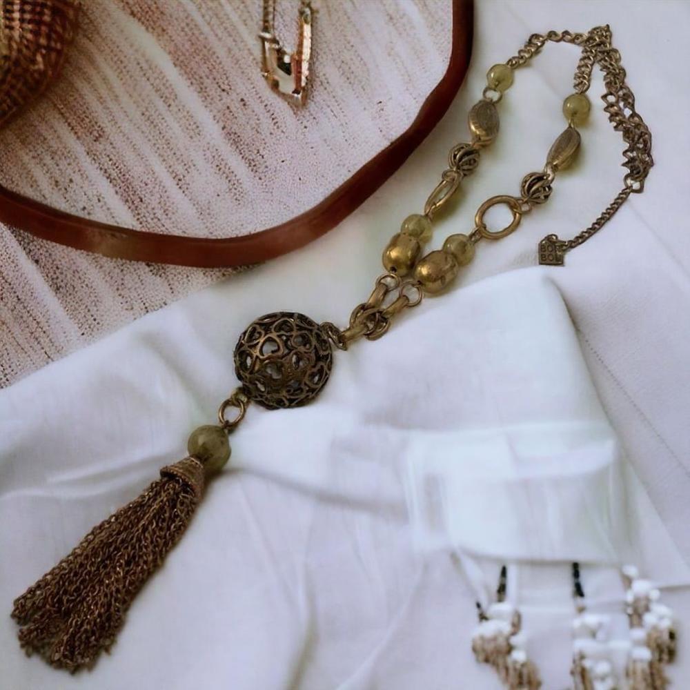 $10$ add on Bon Bon vintage Gold Tone Beaded Tassel Necklace
